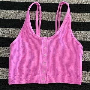 Aerie Ribbed Snap Front Bralette Pink Racerback M